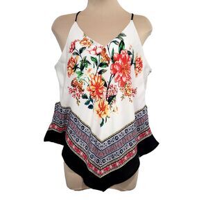Y2K Floral Handkerchief Hem spaghetti strap Top IZ Byer Boho VTG v neck